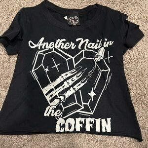 Black Graphic T-Shirt- crop top- small- “another nail in the coffin”